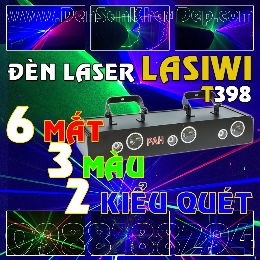 Đèn Laser 6 cửa 3 màu 2 kiểu quét trang trí sân khấu VIP, Karaoke VIP, Cafe DJ