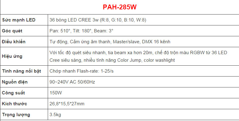 Đèn moving head led wash 36*3W RGBW
