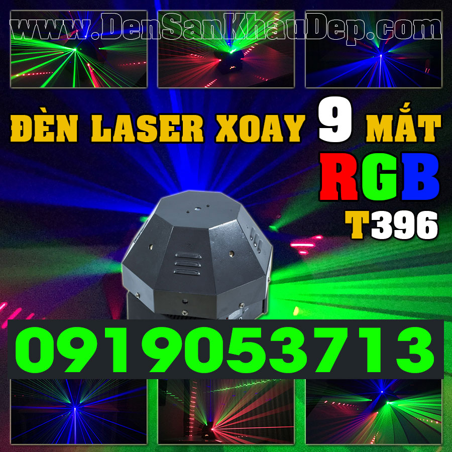 Đèn Laser xoay 9 mắt RGB phủ rộng quét màn tia độc đáo, lắp trung tâm phòng Karaoke VIP