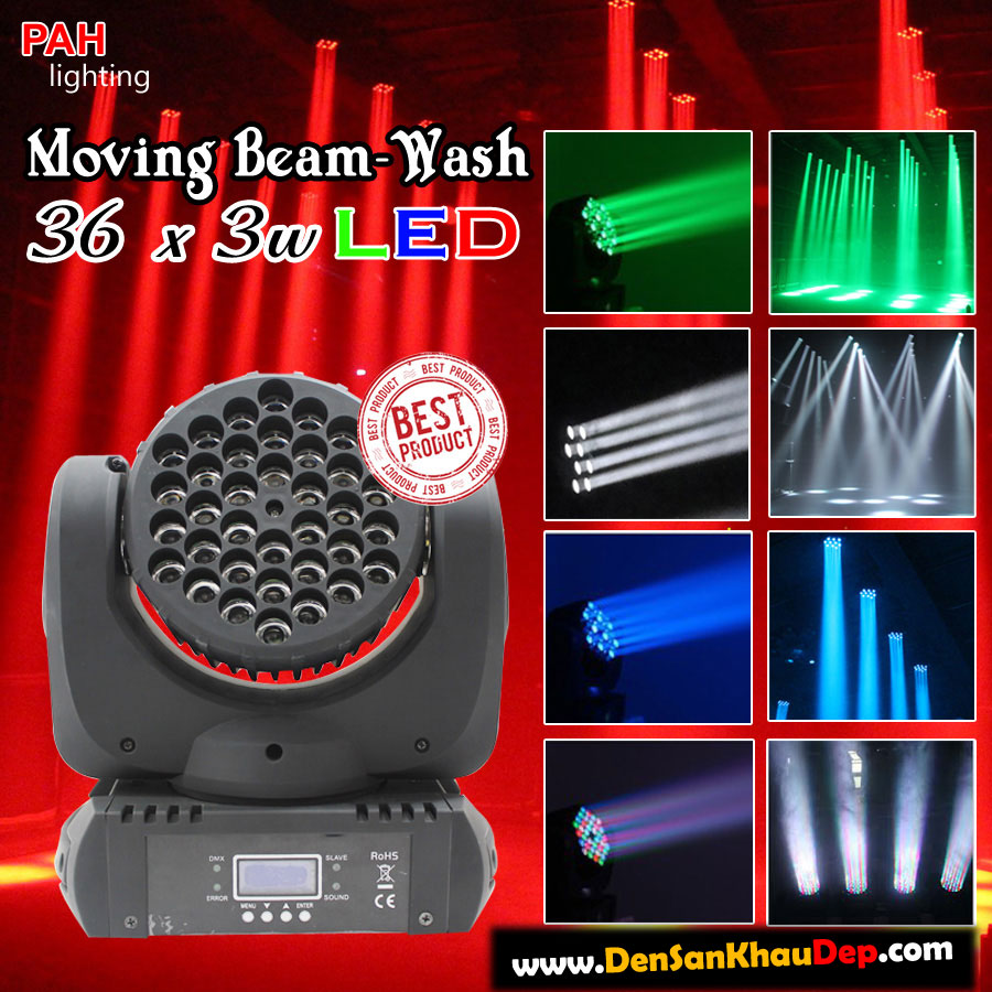 Đèn moving head Wash 36*3W RGBW cho beer club, cafe DJ, sân khấu nhà hàng tiệc cưới