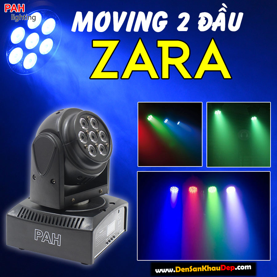 Moving 2 đầu với 2 mặt LED 7 bóng siêu sáng full màu 3in1