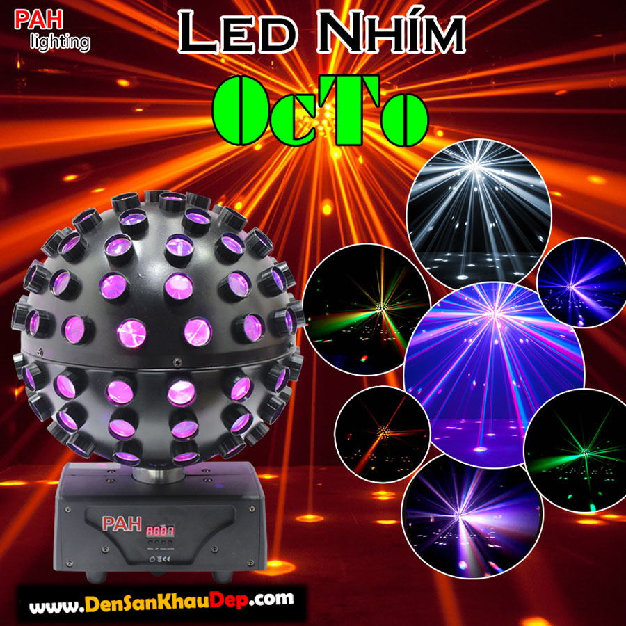 Đèn LED nhím quay Octo trang trí phòng hát Karaoke, là dòng đèn xoay vũ trường 7 màu
